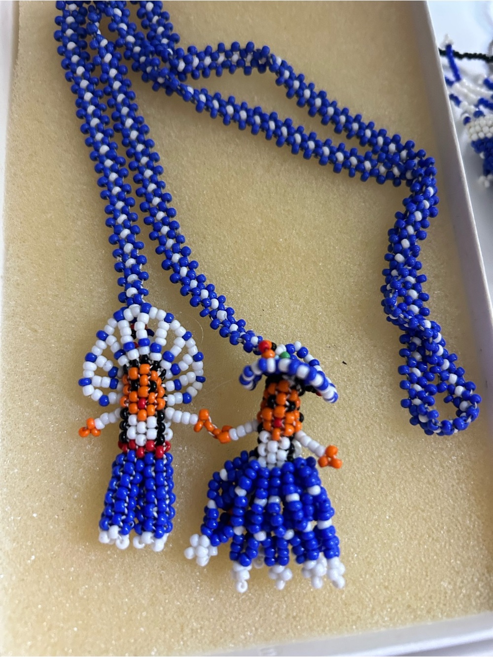 Handmade Blue Seed Bead Doll Necklace - Women Jewelry
